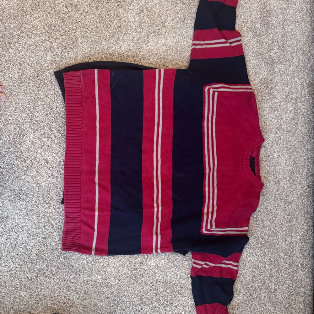 Red and Navy Striped Sweater